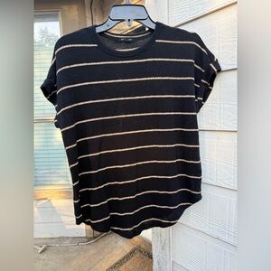 Blu Pepper Cozy Black & Cream Striped Short Sleeve Top